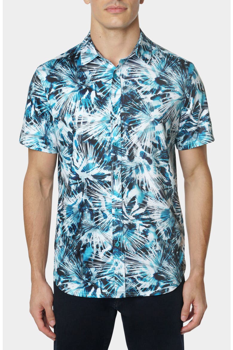 Tie Dye Abstract Print Button-Up Shirt, Main, color, TEAL