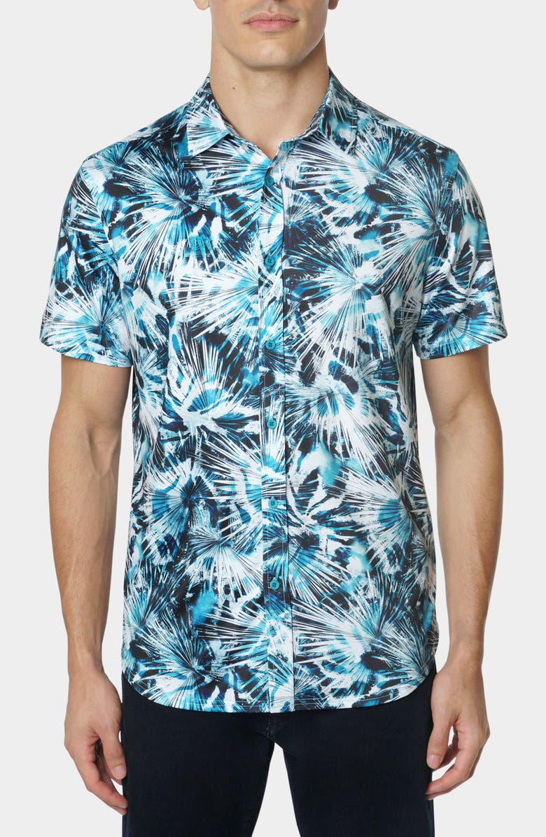 Robert Graham Tie Dye Abstract Print Button-Up Shirt, Main, color, Teal