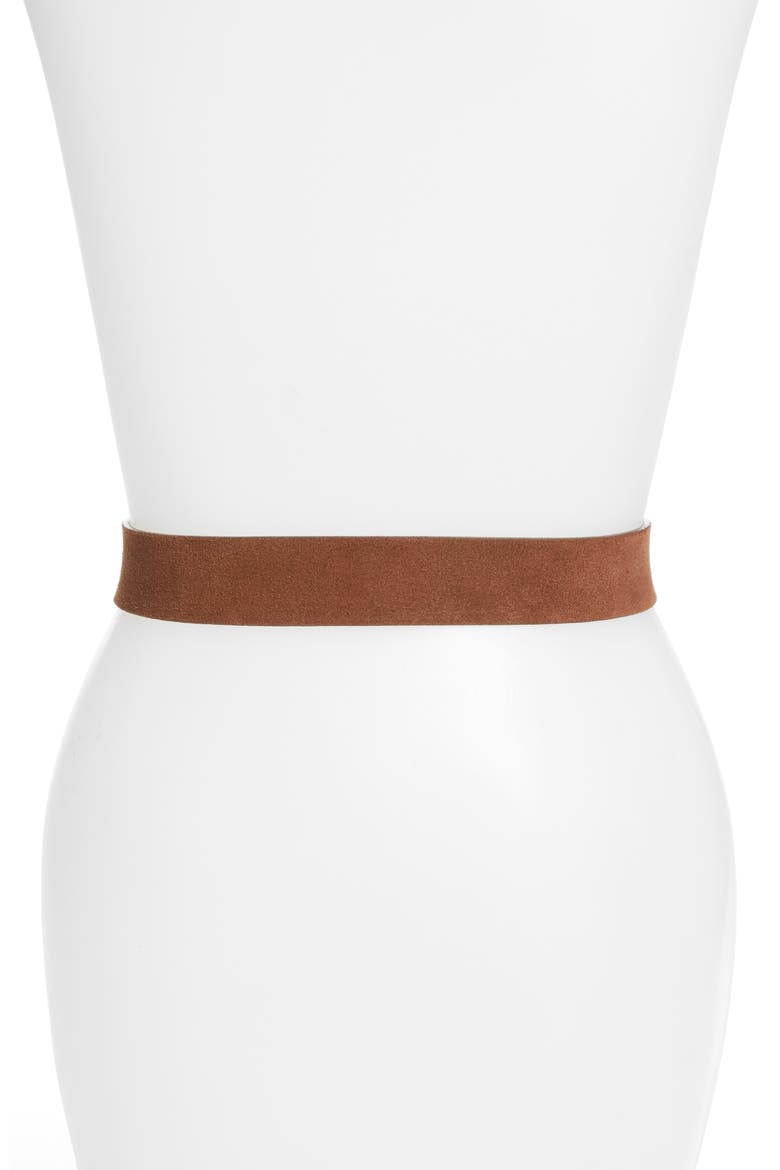 Oval Buckle Suede Belt, Alternate, color, COGNAC