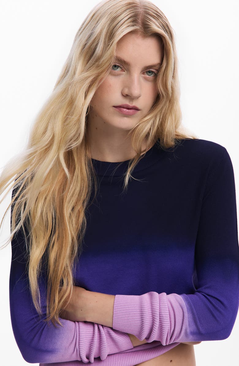 Desigual Ombré Fine Gauge Crewneck Sweater, Alternate, color, Blue Multi