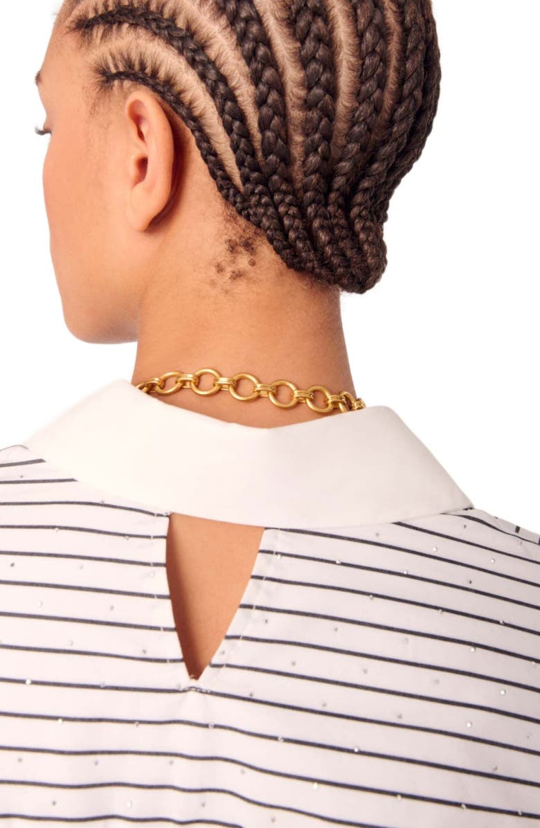 maje Rhinestone striped shirt, Alternate, color, Black / White Stripes