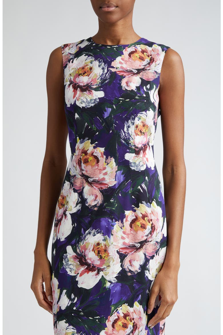 Peony Print Stretch Cady Sheath Dress, Alternate, color, HP4YCPEONIE PITT.F.VIOLA