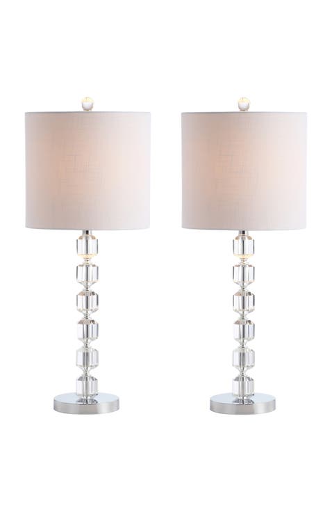 Cary 27.5" Modern Stacked Crystal/Metal LED Table Lamp, Chrome/Clear