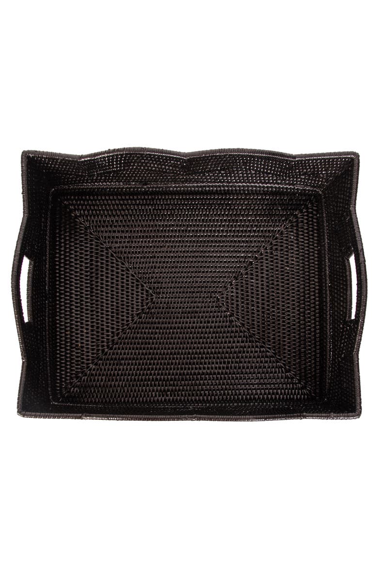 Scalloped Rattan Shelf Basket, Alternate, color, Tudor Black