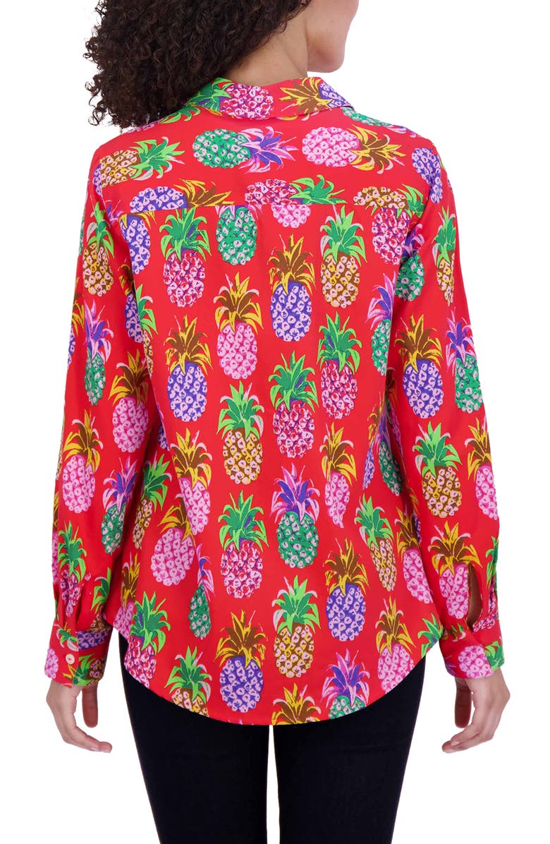 Foxcroft Zoey Pineapple Print Cotton Button-Up Shirt, Alternate, color, 