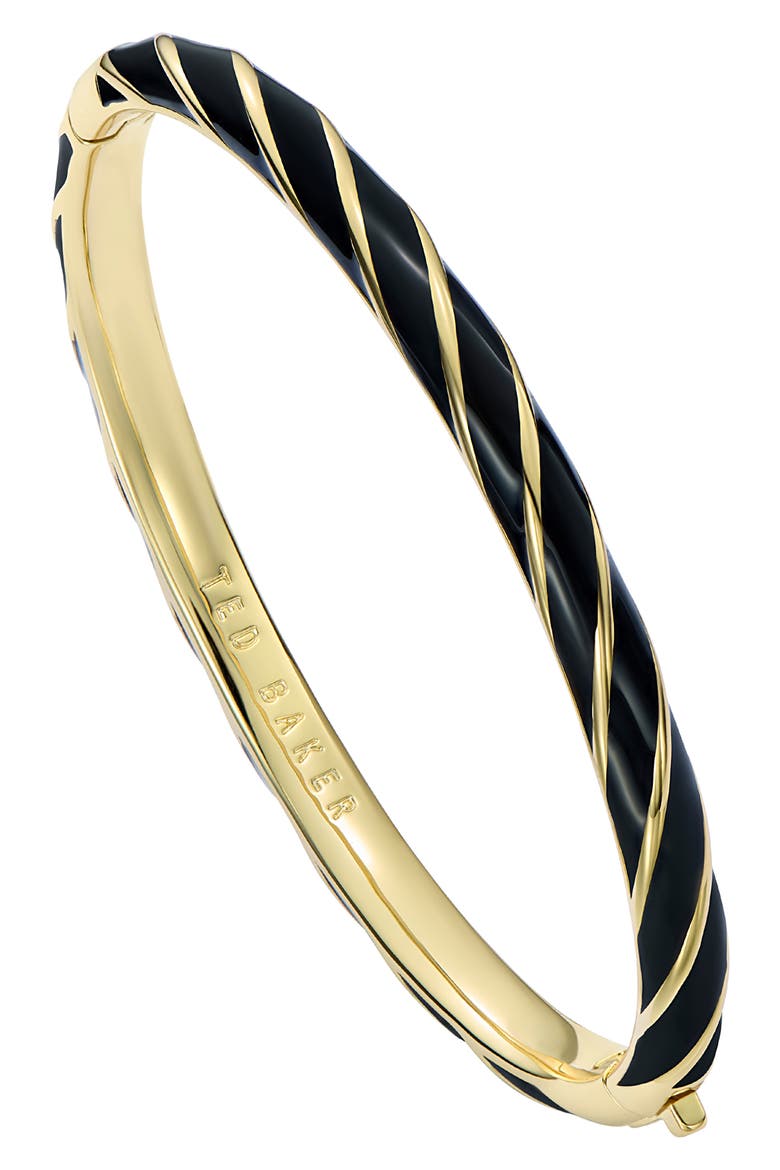 Trinity Twist Enamel Hinged Bangle, Alternate, color, GOLD TONE BLACK
