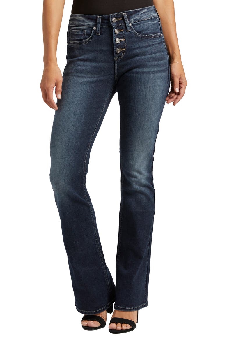Suki Exposed Button Mid Rise Bootcut Jeans, Main, color, INDIGO