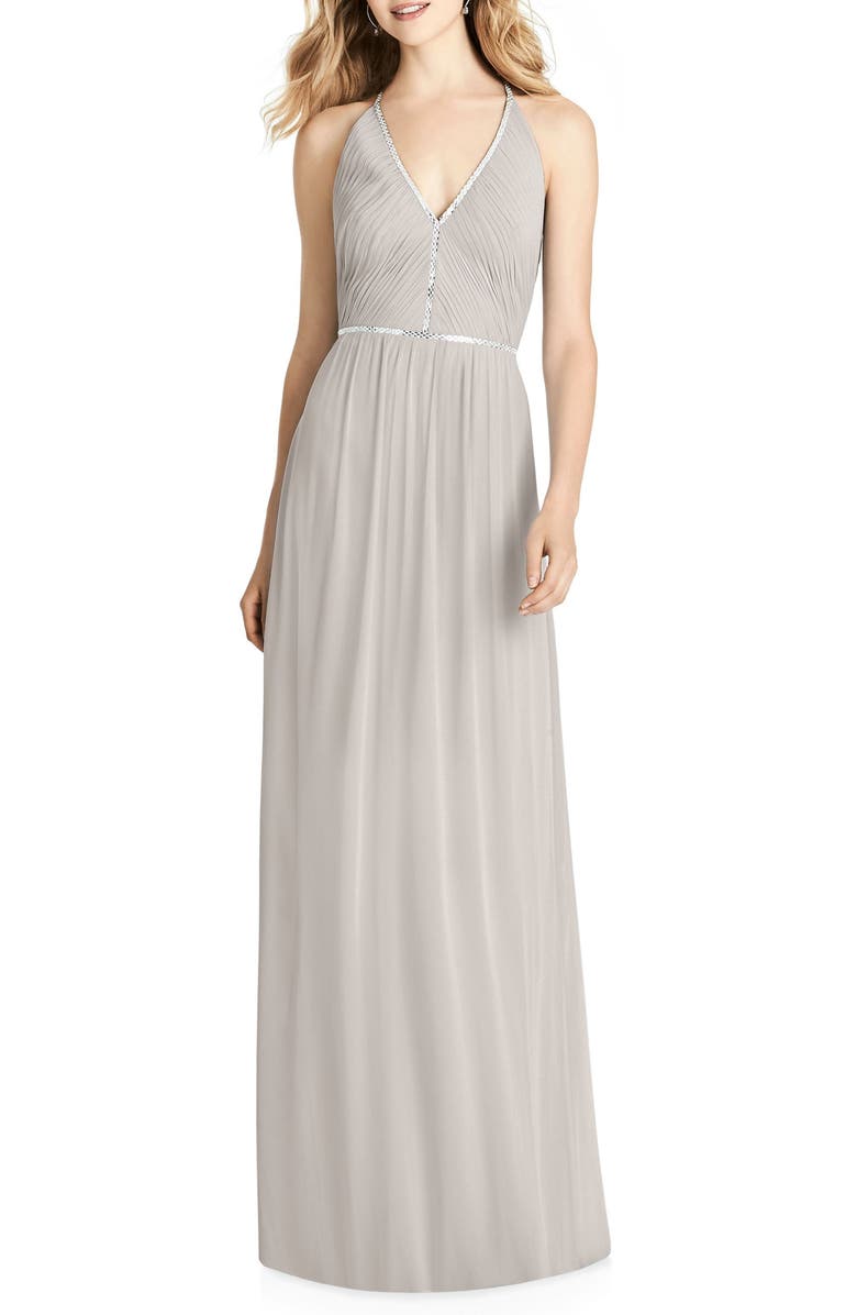 Jenny Packham Pleat Bodice Chiffon A-Line Gown, Main, color, 