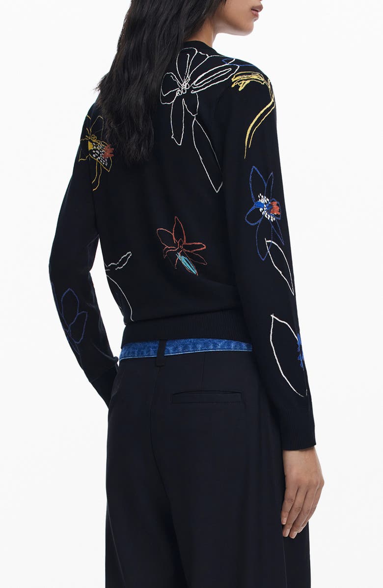 Desigual Floral Crewneck Sweater, Alternate, color, Black