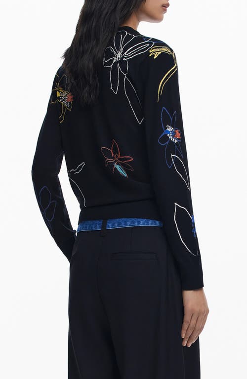 Desigual Floral Crewneck Sweater In Black
