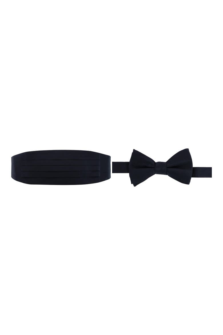 Sutton Solid Color Silk Cummerbund & Bow Tie Bundle, Main, color, Black