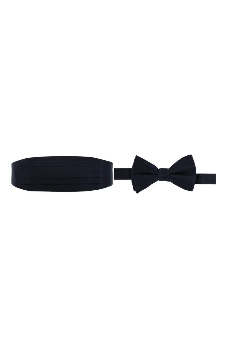 Trafalgar Sutton Solid Color Silk Cummerbund & Bow Tie Bundle, Main, color, Black