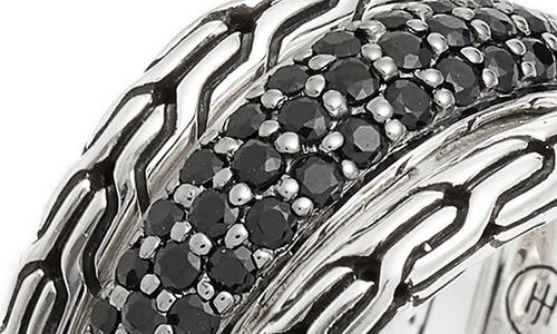 John Hardy Classic Chain Multirow Ring In Silver/black Sapphire