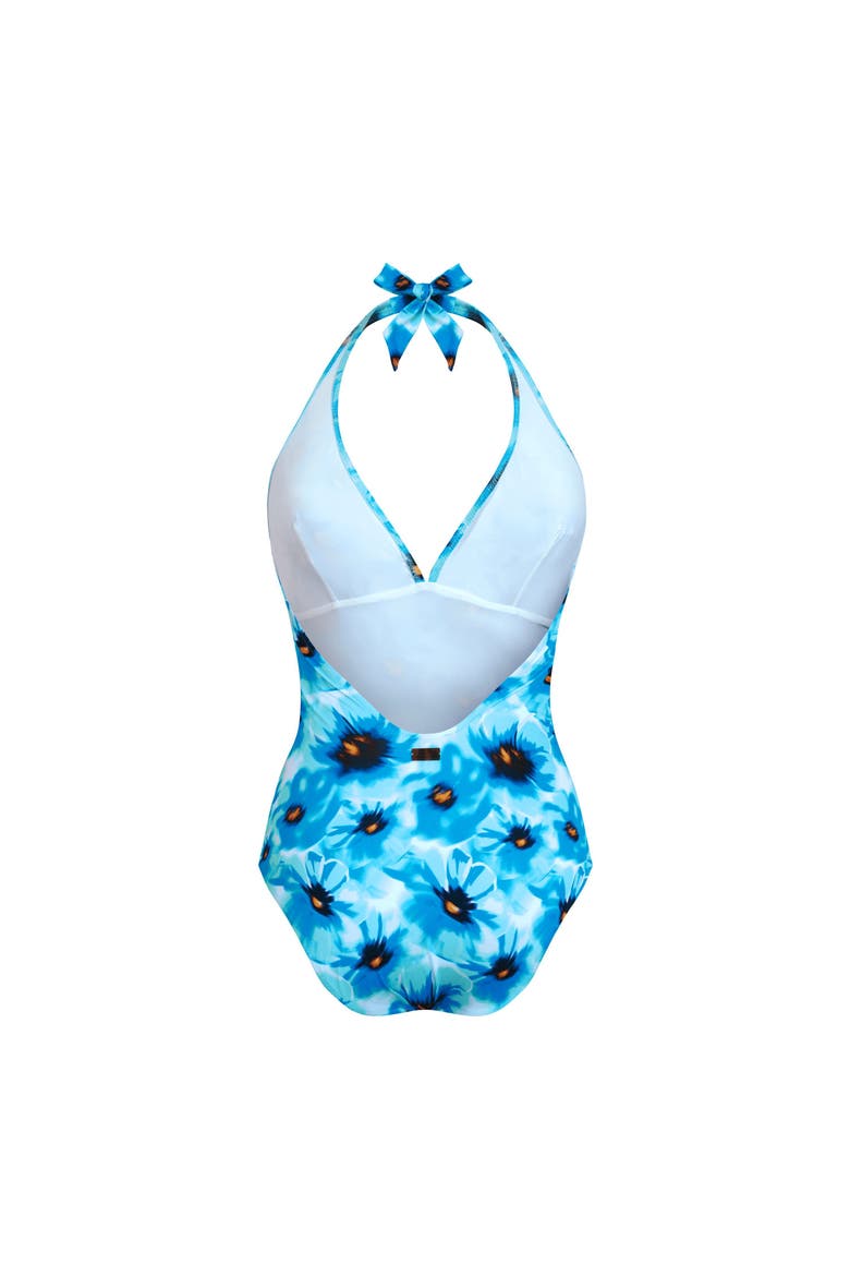 Women Halter One-piece swimsuit Poppies, Alternate, color, blue topaz