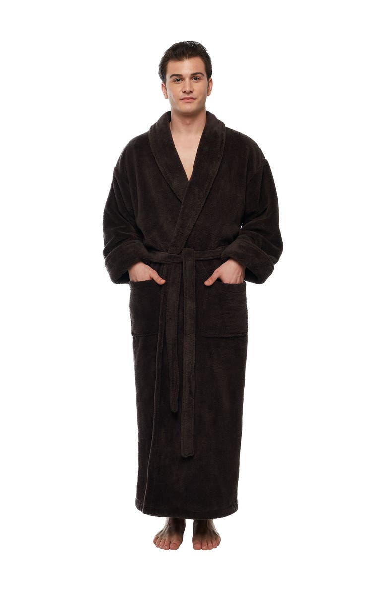 ARUS Mens Shawl Collar Long Fleece Bathrobe, Main, color, Black