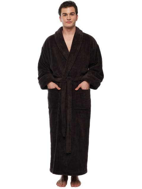Mens Shawl Collar Long Fleece Bathrobe
