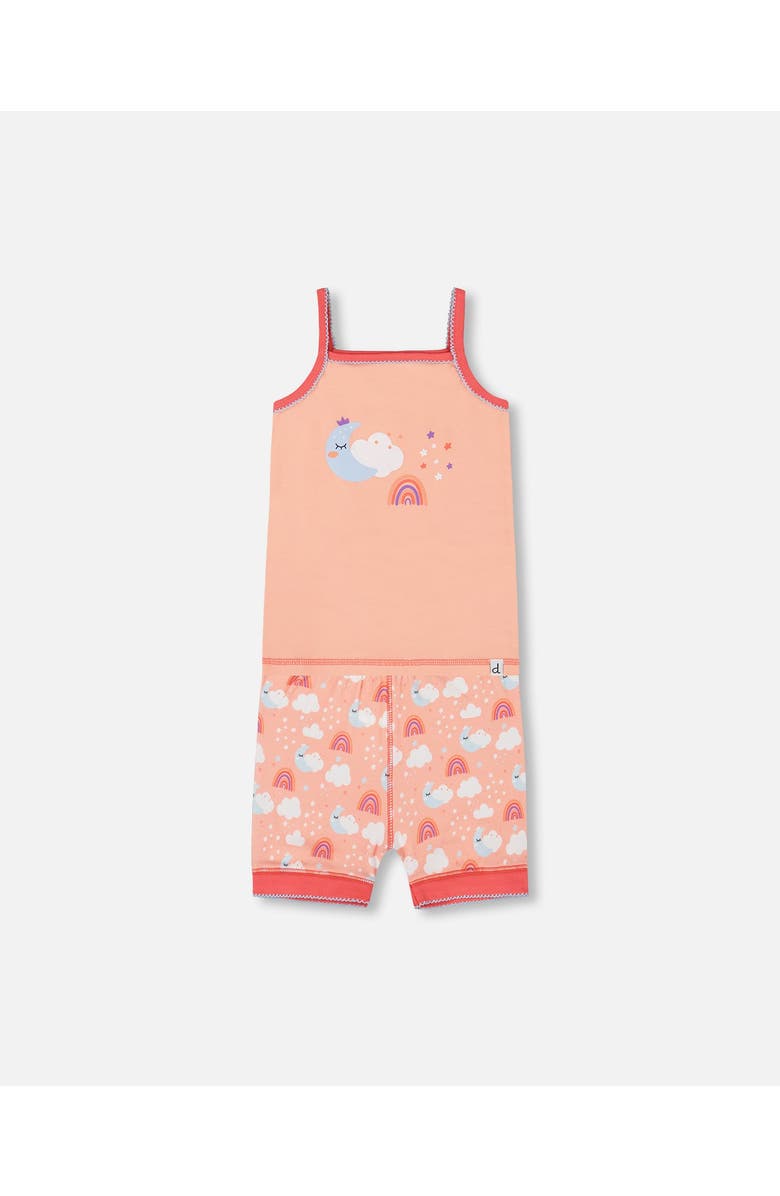 Deux par Deux Little Girl's Organic Cotton Tank Top And Shorts Pajama Set Rainbow On Light Coral, Main, color, Rainbow On Light Coral