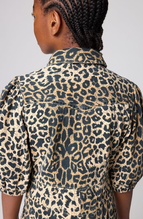Smallsaints By Allsaints Kids' Leopard Print Puff Sleeve Denim Dress In Brown