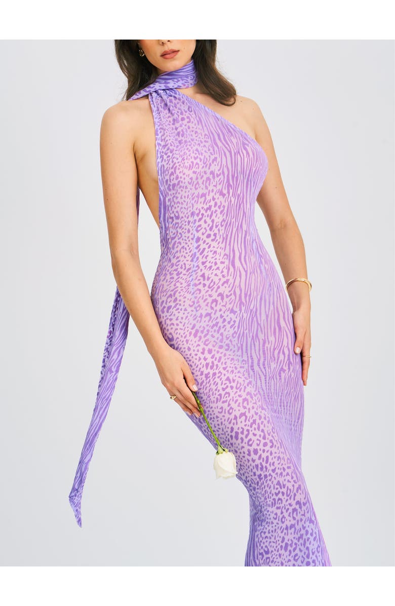 Miss Circle Olena Haler Neck Mesh Maxi Dress, Alternate, color, Purple