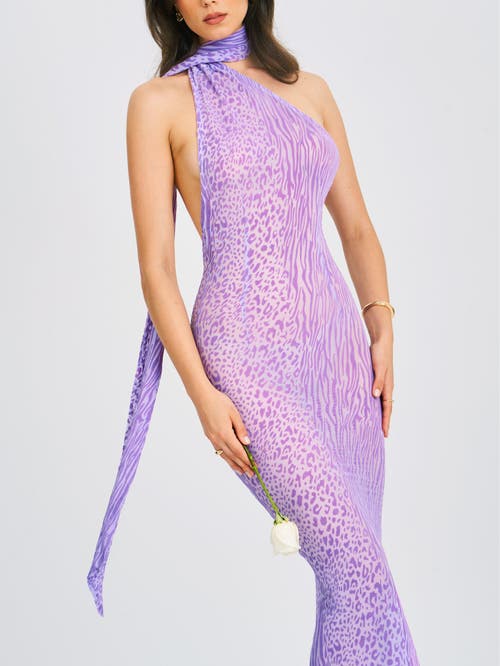 Miss Circle Olena Haler Neck Mesh Maxi Dress In Purple