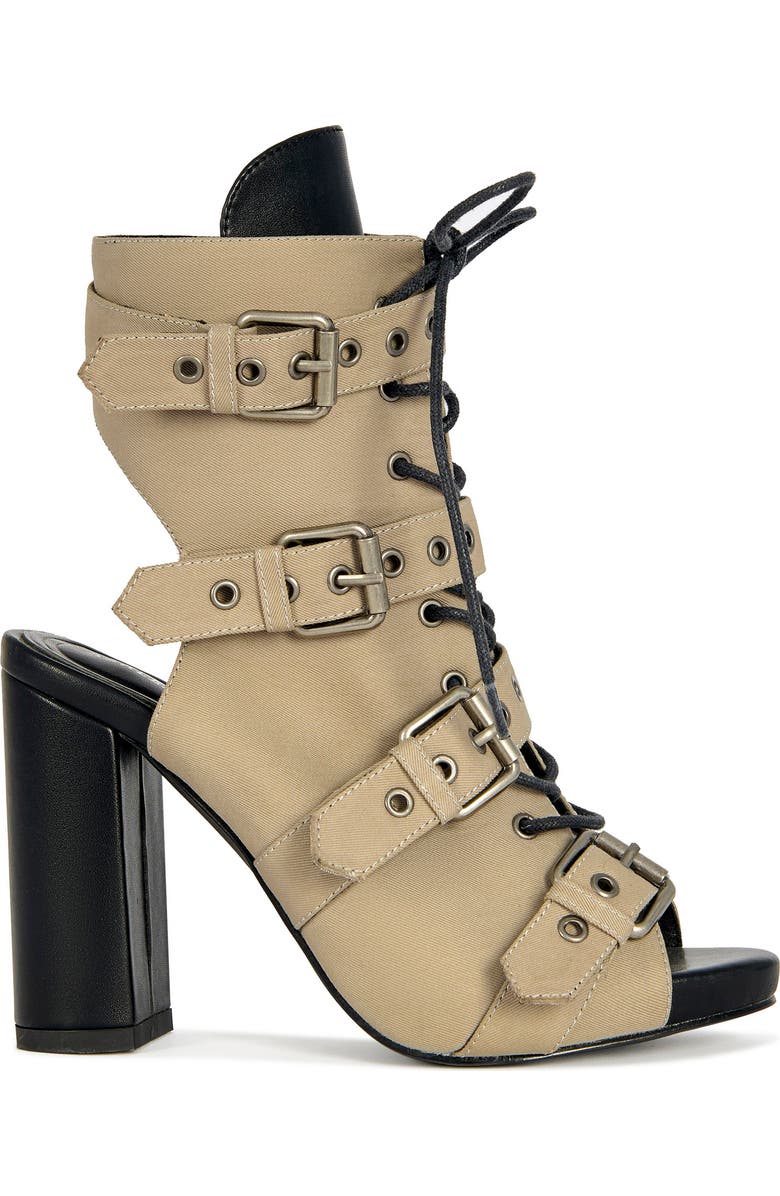 AZALEA WANG Loom Open-Toe Bootie, Alternate, color, Taupe
