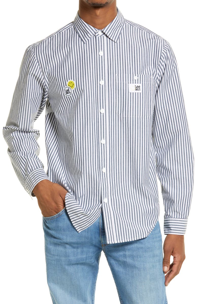 LEE JEANS Smiley<sup>®</sup> x Lee Smiley Stripe Long Sleeve Button-Up Shirt, Alternate, color,