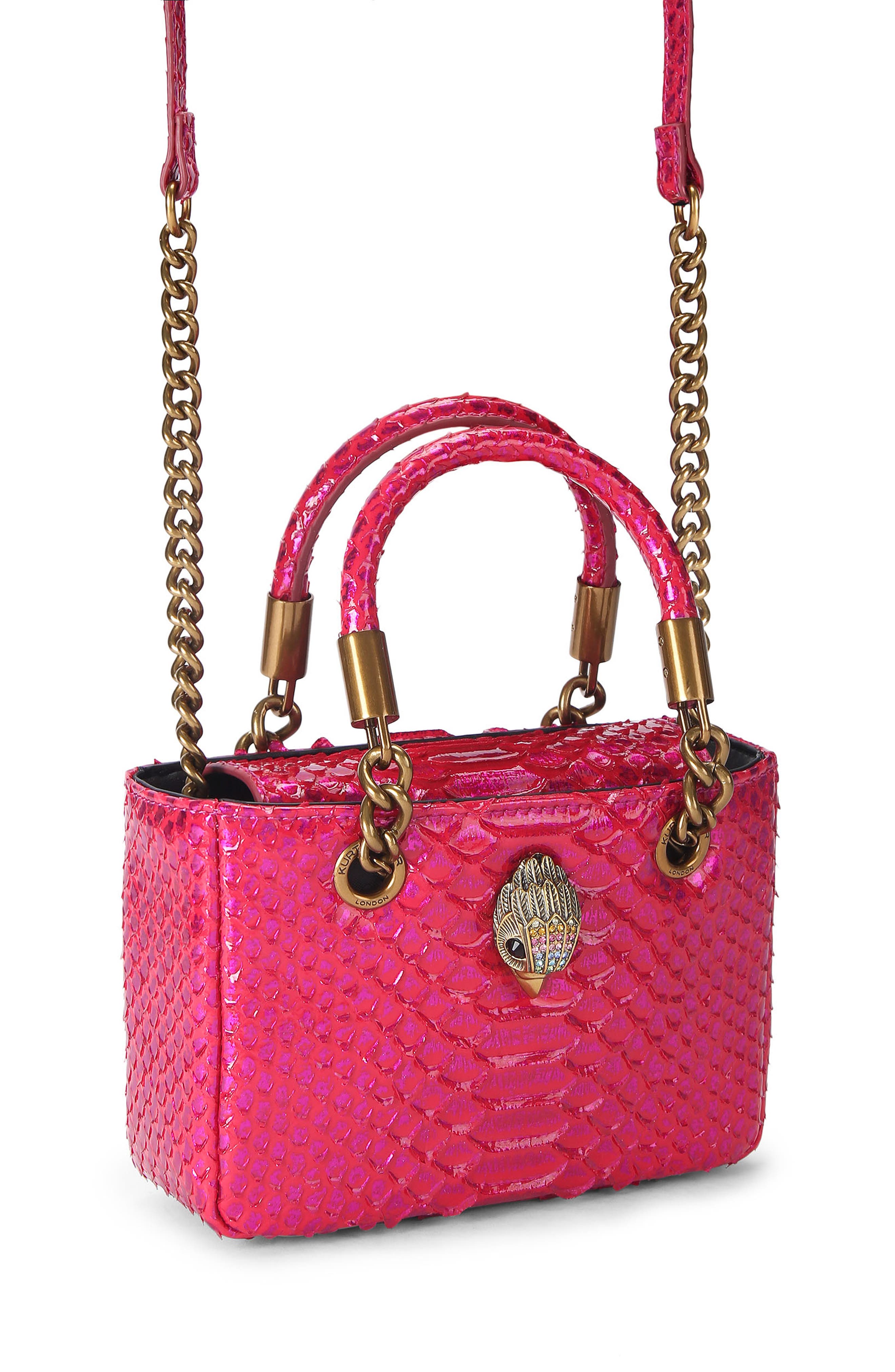 Kurt Geiger London Mini Square Kensington Croc-Embossed Leather Top Handle Bag, Alternate, color, Bright Pink