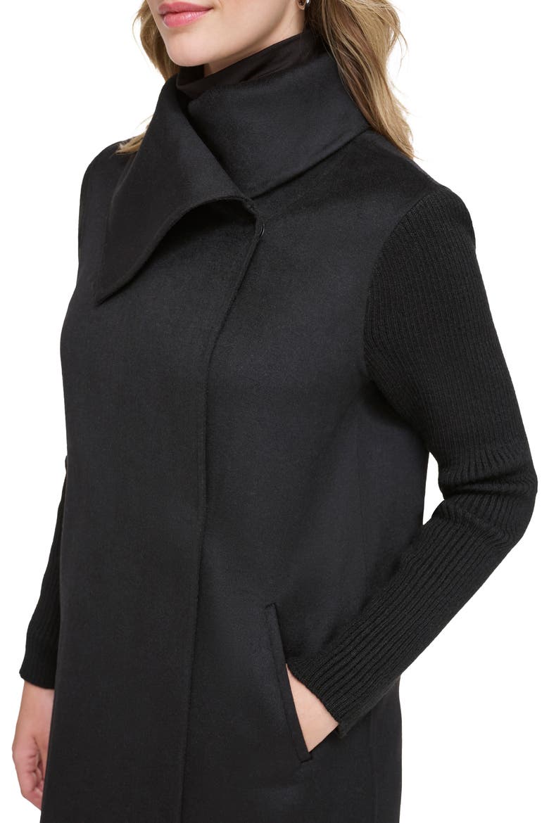 Rib Sleeve Mixed Media Coat, Alternate, color, BLACK