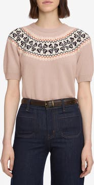FRAME The Fair Isle Short Sleeve Cashmere Sweater