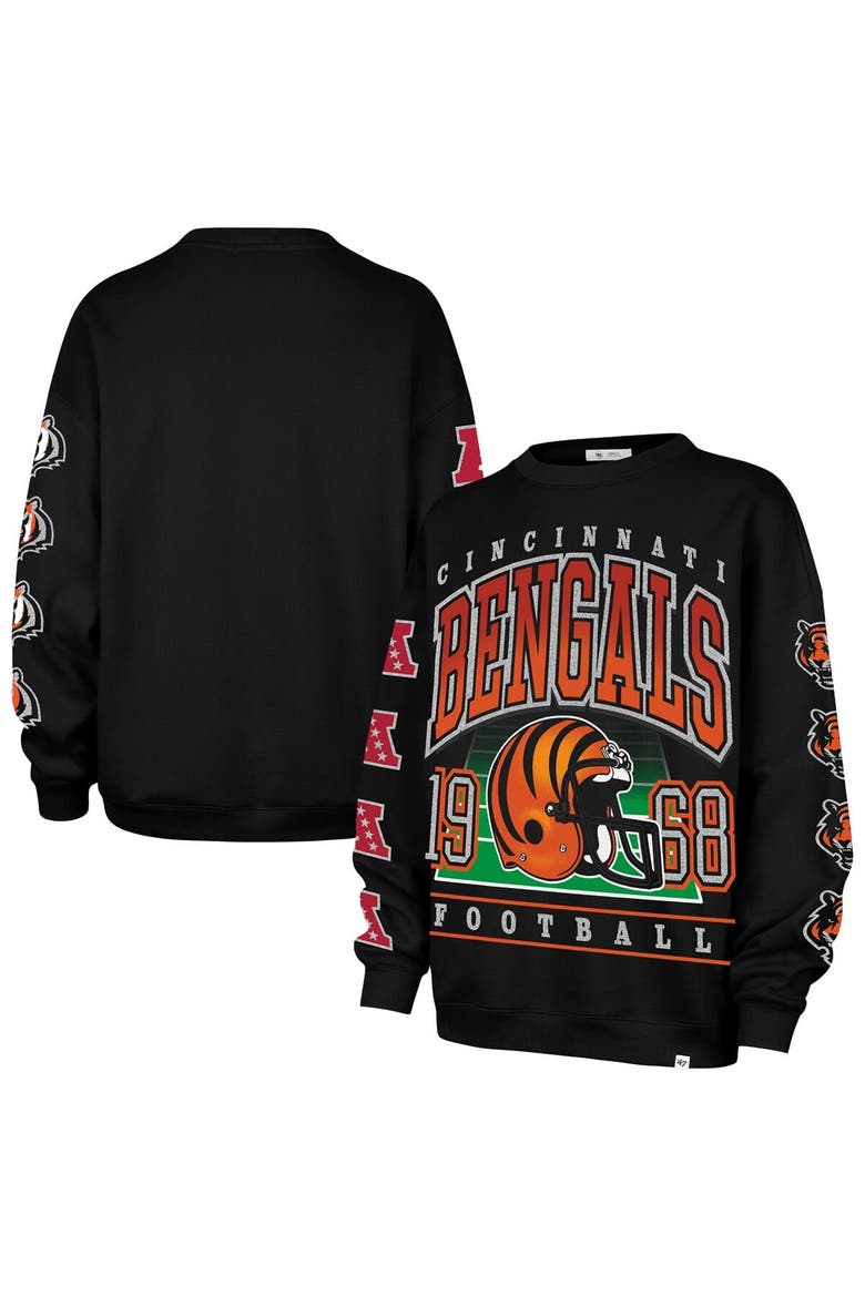 Women's '47  Black Cincinnati Bengals Go Big Oversized Pullover Sweatshirt, Main, color, Black