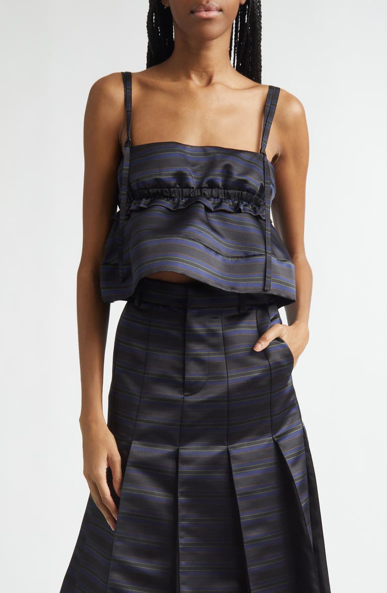 Sacai Stripe Satin Crop Camisole, Main, color, Black/ Navy