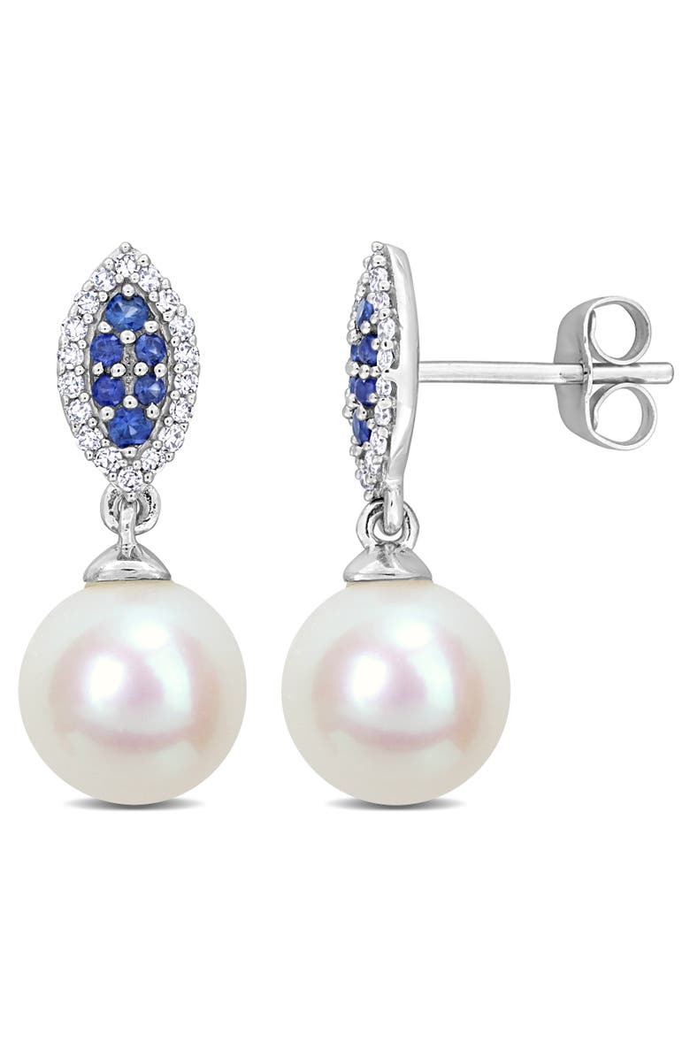 Julianna B. Pearl Gemstone & Diamond Earrings 14k, Main, color, Blue Sapphire