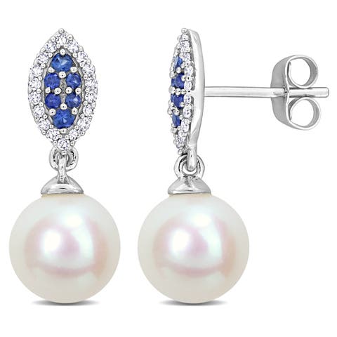 Pearl Gemstone & Diamond Earrings 14k