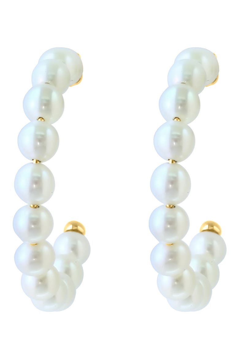 14K Yellow Gold Freshwater Pearl Hoop Earrings, Alternate, color, WHITE