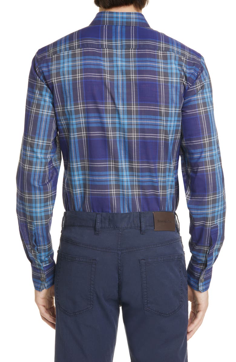 Z Zegna Extra Slim Fit Plaid Button-Up Shirt, Alternate, color, 