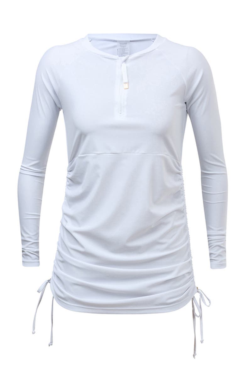 Ruched Long Sleeve Swim Dress, Main, color, White