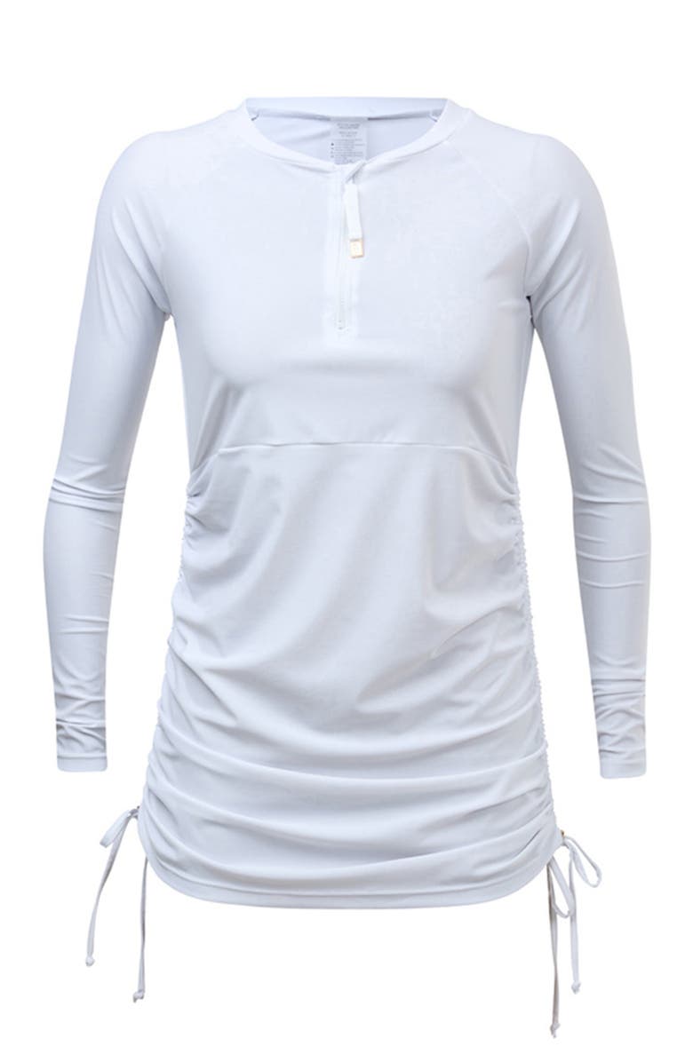 Snapper Rock Ruched Long Sleeve Swim Dress, Main, color, White