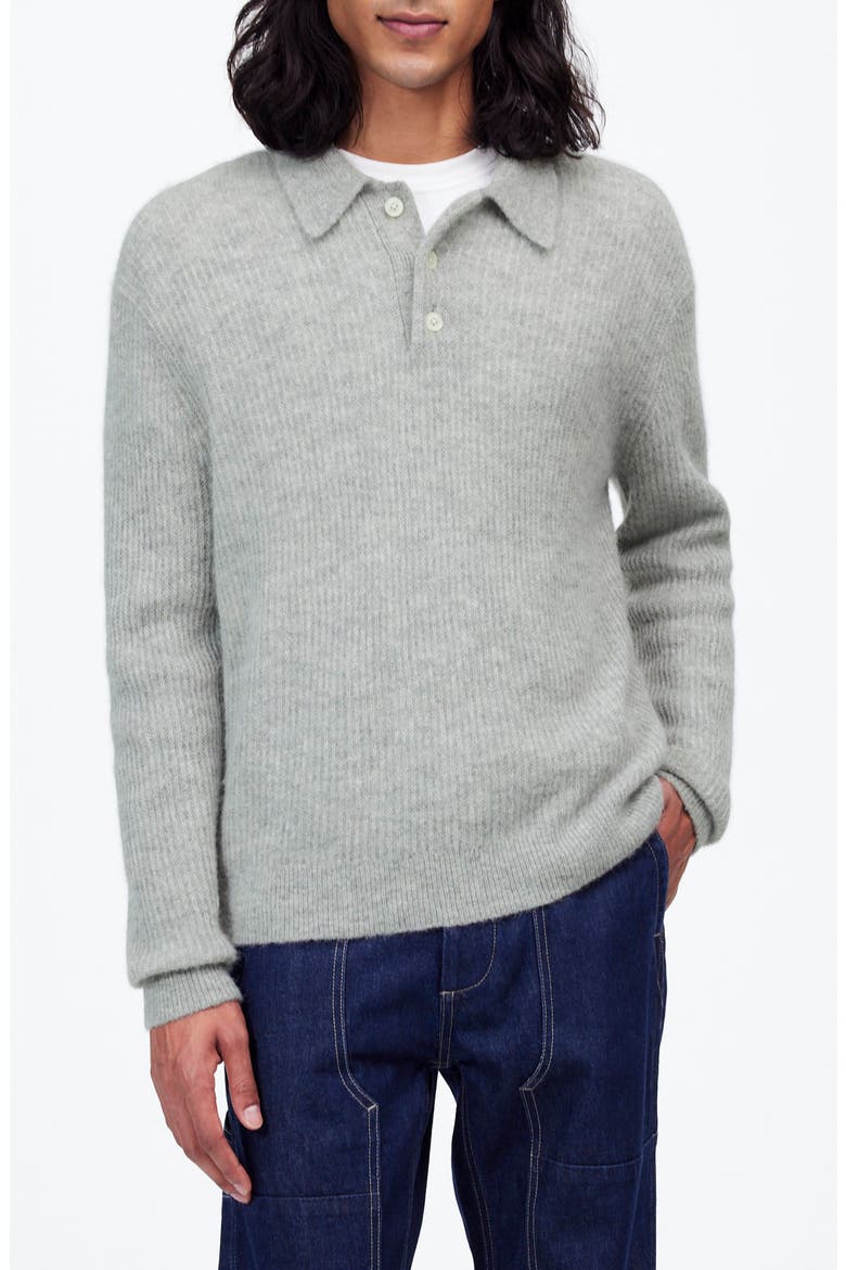 Alpaca Blend Polo Sweater, Main, color, HEATHER GREY