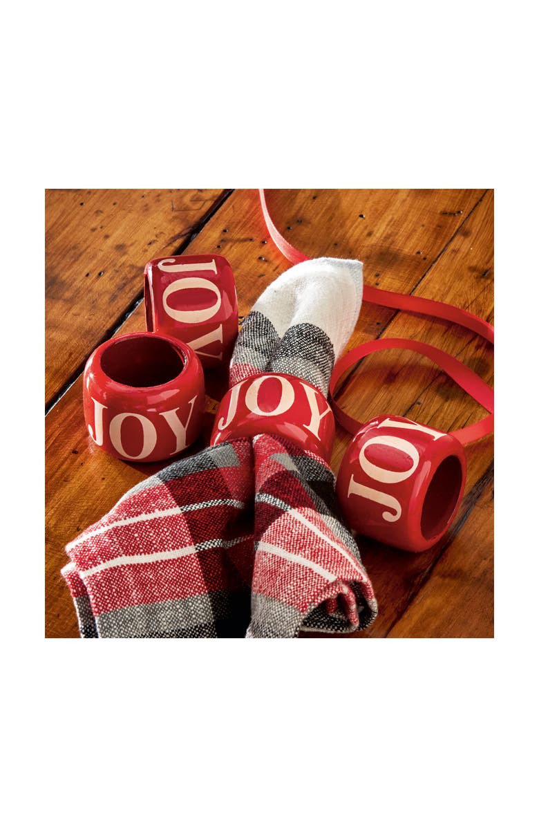 tag Joy Red Wood Napkin Ring Set for Christmas Table Decor, Alternate, color, Red