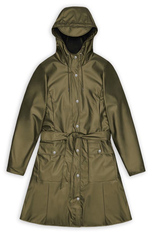 Rains Curve Waterproof Belted Jacket In Green