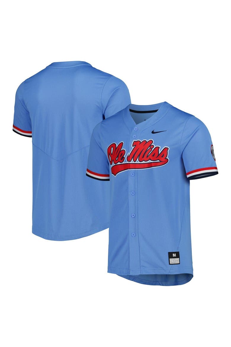 Men's Nike Powder Blue Ole Miss Rebels Full-Button Replica Baseball Jersey, Main, color, Powder Blue