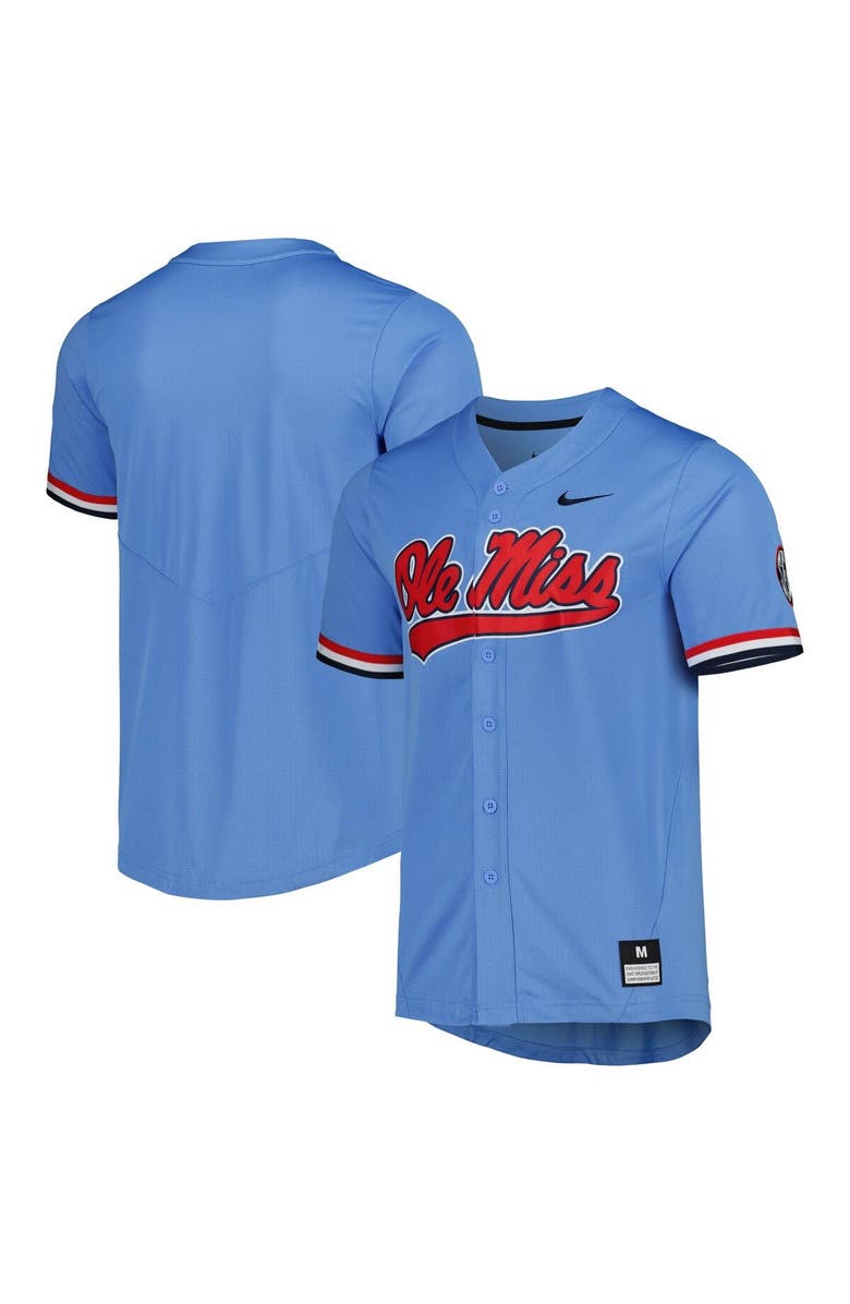 Nike Men's Nike Powder Blue Ole Miss Rebels Full-Button Replica Baseball Jersey, Main, color, 