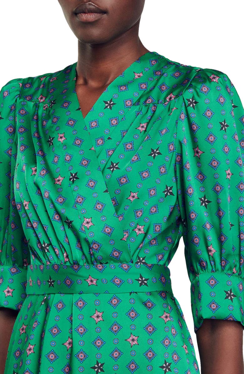 SANDRO Enrika Silk Faux Wrap Dress, Alternate, color, 