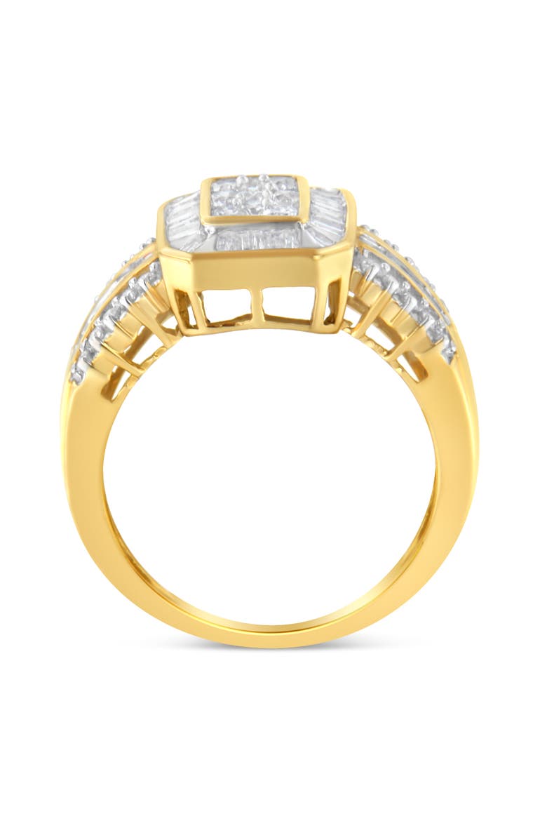 10K Yellow Gold 1.0Cttw Round and Baguette Diamond Cocktail Ring, Alternate, color, Yellow Gold