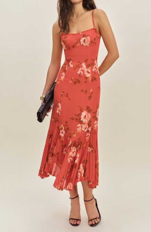 Reformation Aiko Floral Pleated Hem Bustier Slipdress In Brown