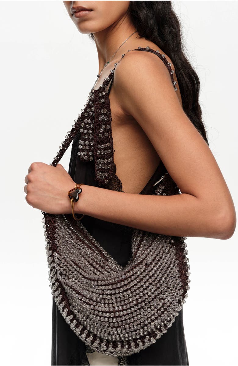 Bimba y Lola Small Beaded Crochet Bag, Alternate, color, Chocolate