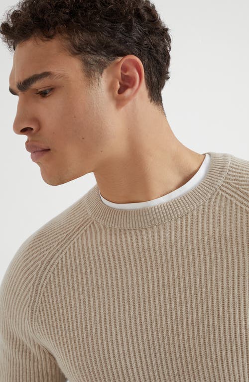 Brunello Cucinelli Cashmere Ribbed Sweater In Neutral