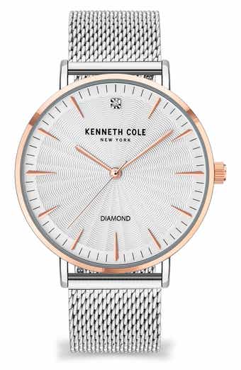 Three Hand Quartz Diamond Dial Mesh Strap Watch, 42mm