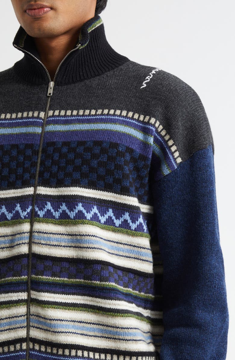 Marni Mixed Stripe Zip Cardigan, Alternate, color, Blue
