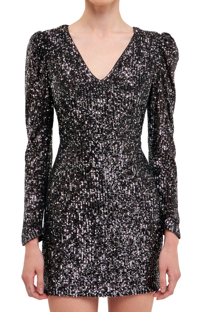 Endless Rose Long Sleeve Sequin Minidress, Alternate, color, 